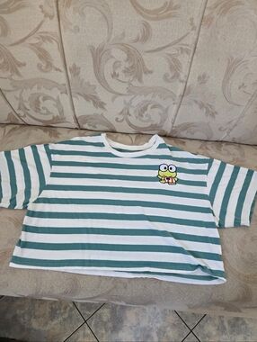Green & White Keroppi Striped Cropped Top Tee (Sanrio) - 2X/3L